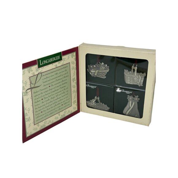 VTG Longaberger Christmas Basket Ornaments Set | Candle, Sleigh, Bell, Holly NEW - Picture 1 of 10